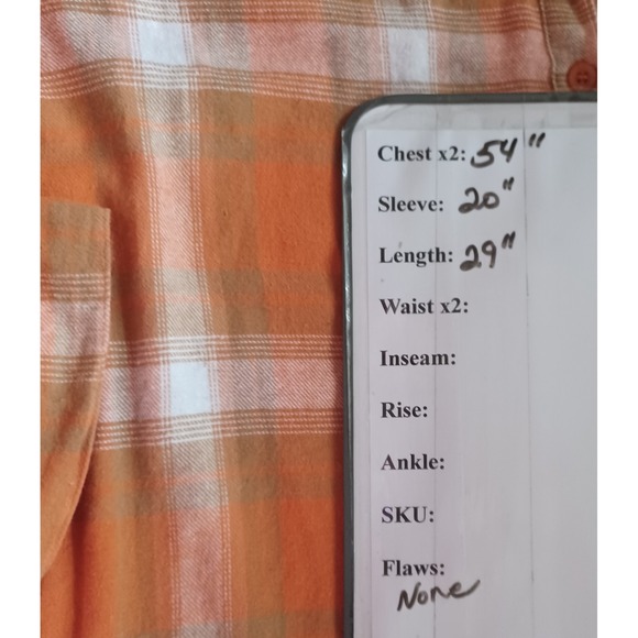 TAXI Orange Plaid Button Henley Top Women's 3X 100% Cotton Roll Tab Sleeve Flowy - Picture 6 of 6